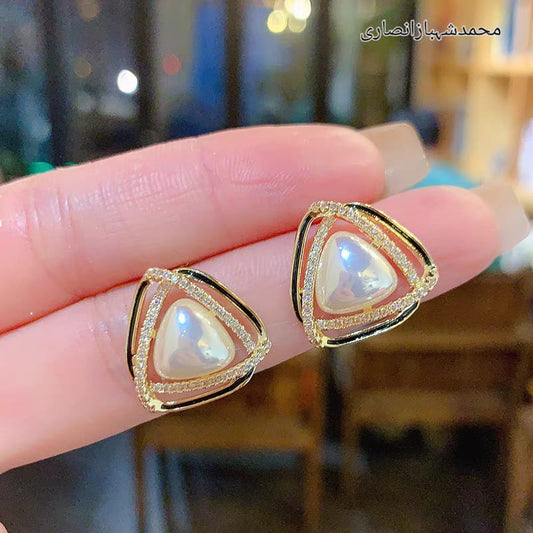 Elegant Pearl Triangle Stud Earrings