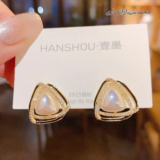 Elegant Pearl Triangle Stud Earrings