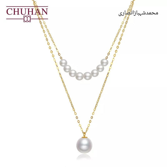 Double Layer Pearl Pendant Necklace – Minimalist Gold Chain Jewelry for Women