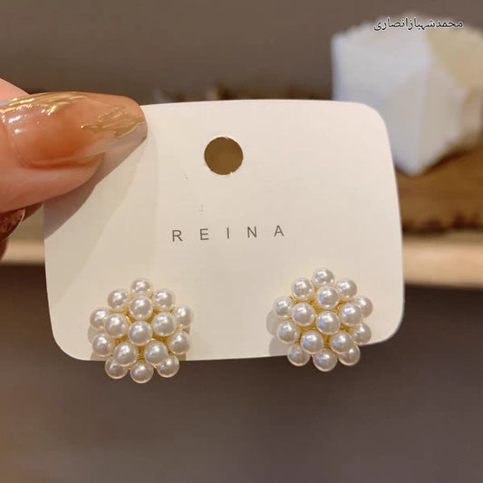 Elegant Pearl Cluster Stud Earrings | Vintage Floral Style for Women & Girls