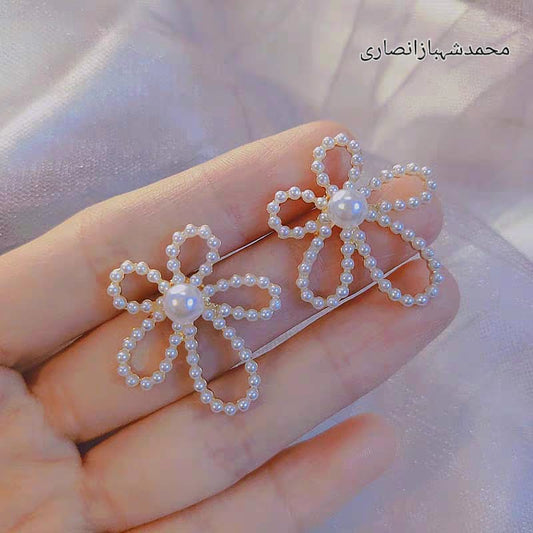 Elegant Pearl Flower Stud Earrings for Women - Handmade Beaded Floral Design