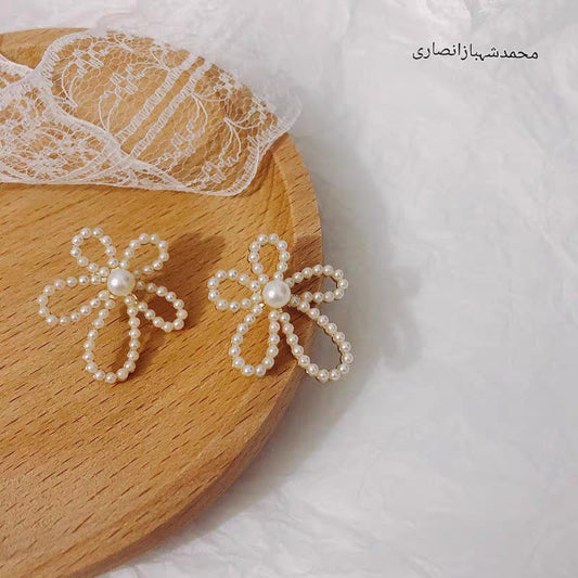 Elegant Pearl Flower Stud Earrings for Women - Handmade Beaded Floral Design